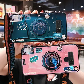 

3D Cute Camera Phone Case For Samsung Galaxy S10 5G S20 Plus Note 10 Pro Silicone Cover A51 A71 A70 A80 A90 Case Stand lanyard