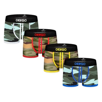 

4Pcs/Lot Sexy Men Underwear Boxer Camouflage Mens Underpants Boxershorts Mesh Cueca Male Boxer Panties Shorts Lingerie Men BS82
