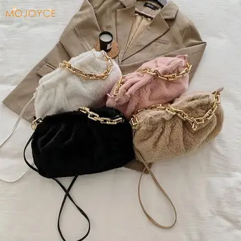 

Fashion Plush Solid Color Crossbody Bag Casual Women Pleated Cloud Shoulder Clutch Travel Large Capacity Handbags Underarm Totes