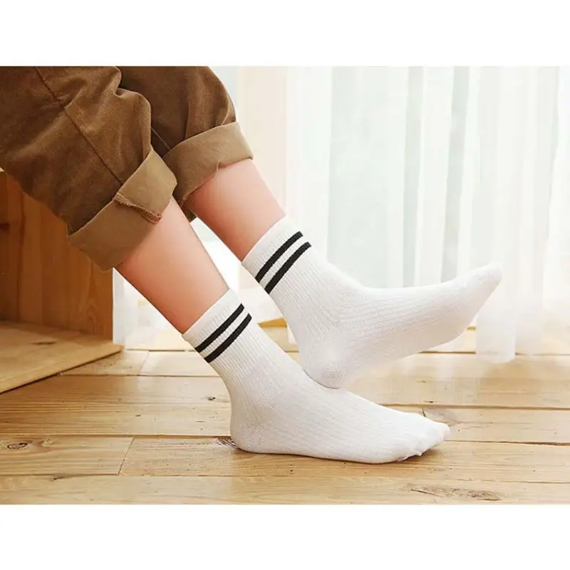 

Women Autumn Fashion Casual Concise All-match Double Stripes Retro Middle Tube Socks Cotton Female Stockings Living Clothing