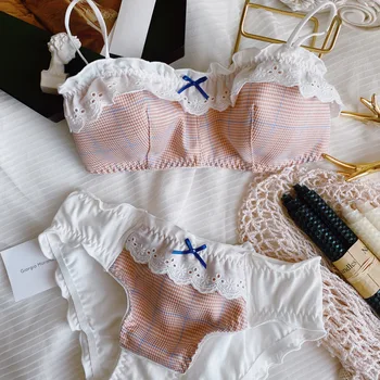 

SP&CITY Cotton Cute Lace Women Bra Set Wire Free Soft Girls Brassier Small Chest Student Seamless Underwear Set Female Lingerie