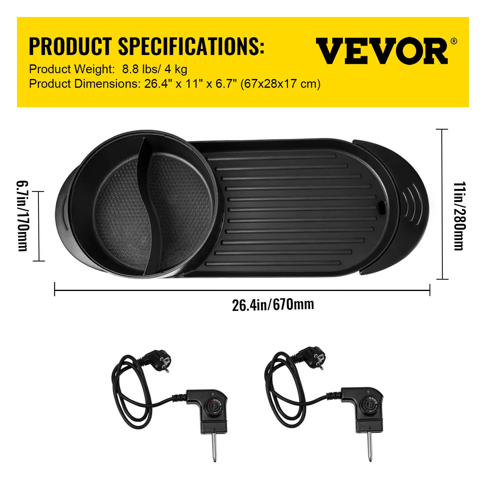 VEVOR 2 in 1 Electric BBQ Pan Grill Hot Pot Portable Smokeless Durable Material Fast Even Heated for Shellfish Vegetables Home 6