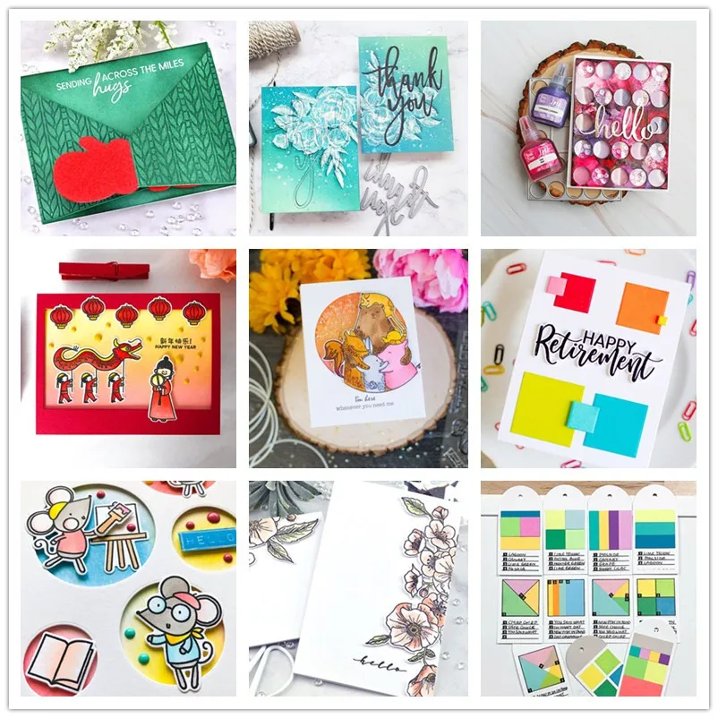 

Envelope Chinese New Year Dragon Lights Flowers Kids Mouse Bear Family Clear Stamps And Dies Scrapbooking Making Card Craft Dies