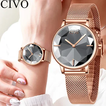 

Watches For Women CIVO Ladies Watch Relogio Feminino Top Brand Luxury Quartz Watch Rosegold Mesh Band Creative Clock Gifts 8109