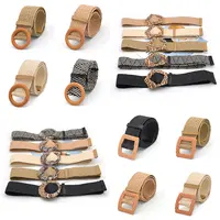 Vintage artystyczne szerokie paski letnie drewniane klamry dziki pleciony pas kobiet Leopard klamra pościel splot kobiet fałszywe słomy pas biodrowy 2