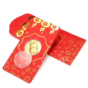 

2020 Chinese Rat Year Red Envelopes New Year Red Pocket Cute Cartoon Design and Bless Words With Commemorative Coins