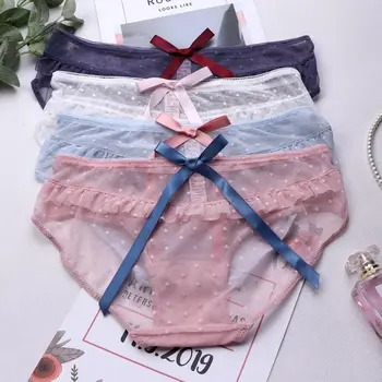 

SP&CITY Sexy Lace Women's Panties Cute Bow Seamless Underpants Transparent Underwear Wave Point Period Panties Girls Lingerie