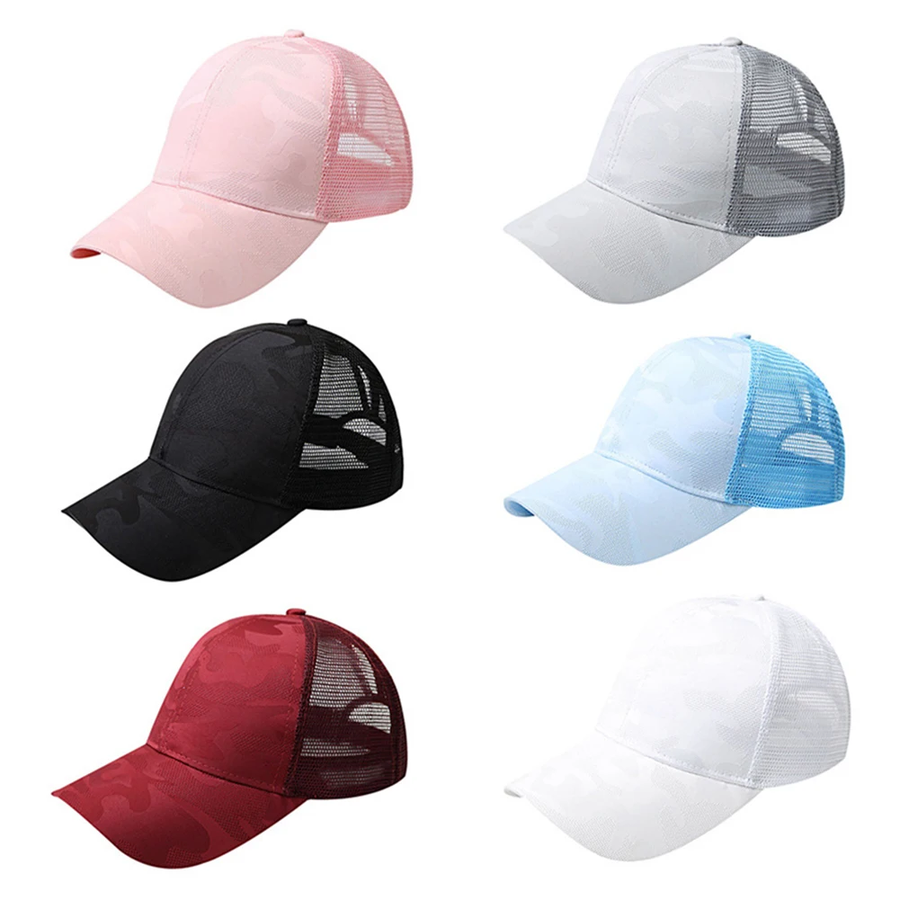 Summer Solid Color Ponytail Baseball Cap Adjustable Anti UV Mesh Peaked Hat women men snapback caps Classic Casual Style hat