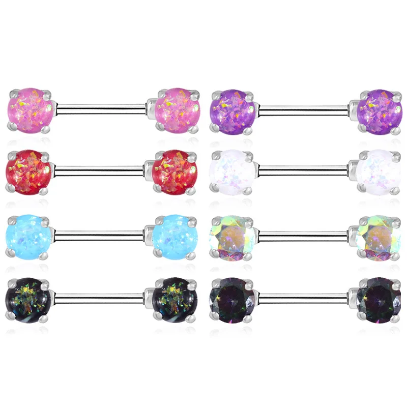 Elegant Opal Crystal Stainless Steel Nipple Piercing Jewelry Set