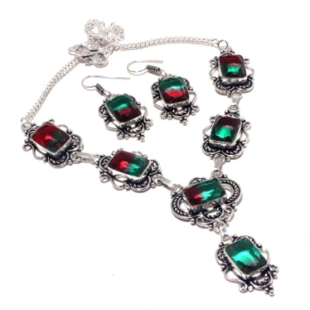 Двухцветное ожерелье + ювелирный набор серебряное покрытие над медью, 44,8 см, N4349|Ожерелья с подвеской| | АлиЭкспресс