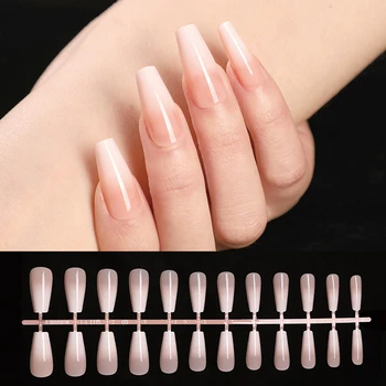 

Long French Coffin False Nails With Design Nude Gradient Artificial Fake Fingernails DIY Full Cover Tips Manicure Tool