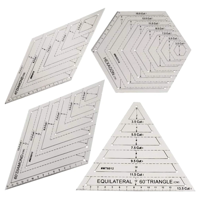 

Sewing Ruler with 60 Degree Triple-cornered and Rhombus, Hexagonal Template, Sewing and Cutting Craft Ruler DIY Tool