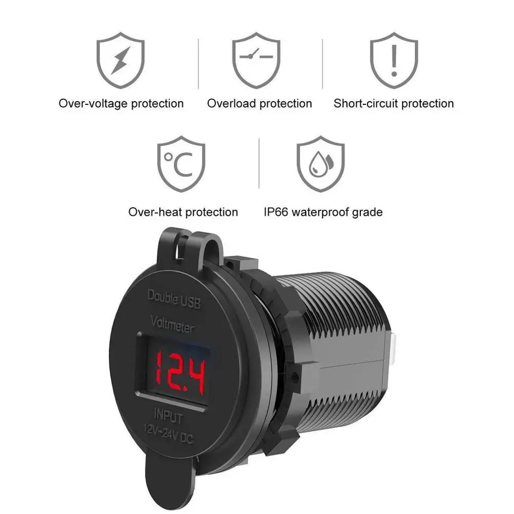 12V/24V Автомобильный 4.2A двойной USB Разъем Напряжение Вольт Метр морская панель