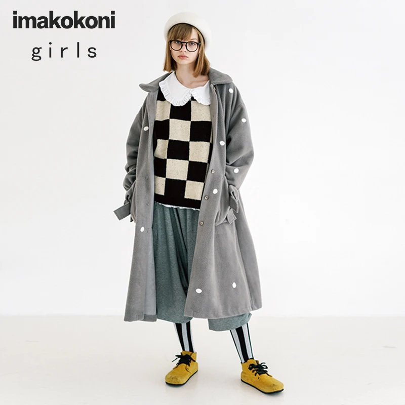 Пальто Imakokoni из шкуры ягненка серого цвета с бантом Длинное свободное Женское