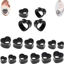 1 пара акриловых ушных штепсельных вилок черного сердца ушные туннели двойные бликовые полые Ушные Тоннели измерительные приборы для ушей пирсинг тела ювелирные изделия Ga