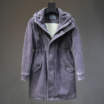 

Winter Fall Casual Men Male Hooded Black Grey Corduroy Thick Warm Long Coat , 2019 Autumn Mens Jackets Coats with A Hood