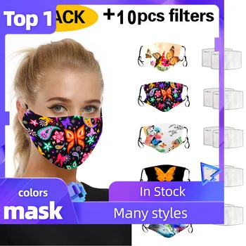 

1/5 Pc Face Maskes With 2/10 Pc Filters Adult Washable Reusable Printting Unisex Adult Dustproof Mouth Masken Mascarillas