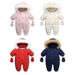 Barboteuse à capuche en coton rembourré pour nouveau né, vêtement d'hiver chaud pour bébé, garçon et fille 