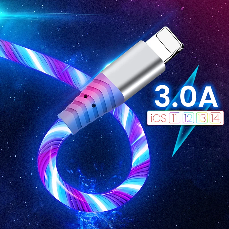 Cable de datos USB para móvil, Cable de carga rápida luminoso Micro USB tipo C 3A para iPhone 12 Pro Max 11 XS XR X 8 7 6S