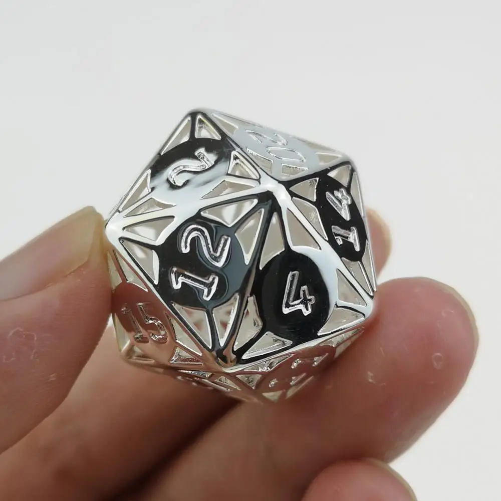 Полые металлические кубики Rollooo D20 серебристая отделка для коллекции или подарка