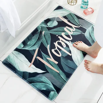 

Tropical Plants Home Entrance Porch Floor Mat Thick Flannel Bedroom Bathroom Door Absorbent Non-slip Rugs