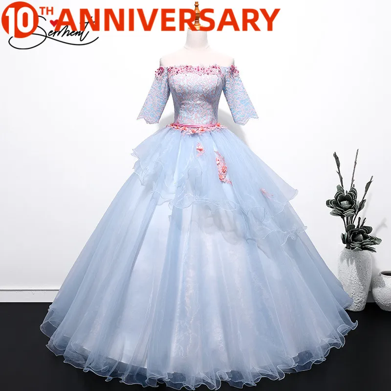 

OllyMurs Color Prom Dress Opera Performance New Spring and Summer 6 Layer 3D Flower Fluffy Thin Shoulder Dress Free Shipping