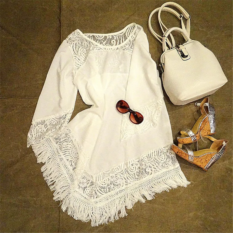 White Lace Swimwear Summer Sexy Bikini Pareo Beach Cover Ups Beachwear Women Dress Bathing Suit up #Q425