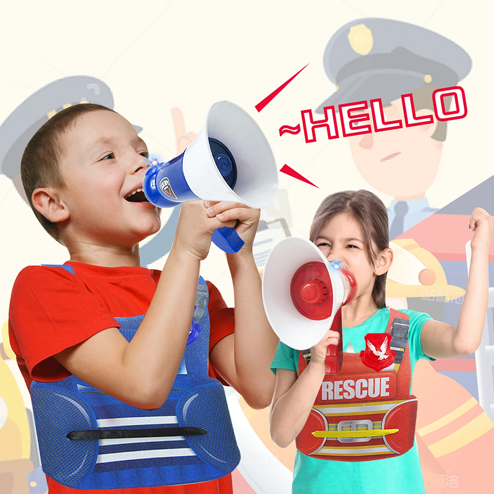 Kids Pretend Police Role Cosplay Toy Mini Megaphone Toy Plastic Loudspeaker Children Christmas Gift Party Role Game