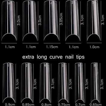 

550pcs/bag (0+-9 )11size C Curve Extra-Long Straight Square Tips Full Cover False Nails French Acrylic Salon ABS UV Gel Fake