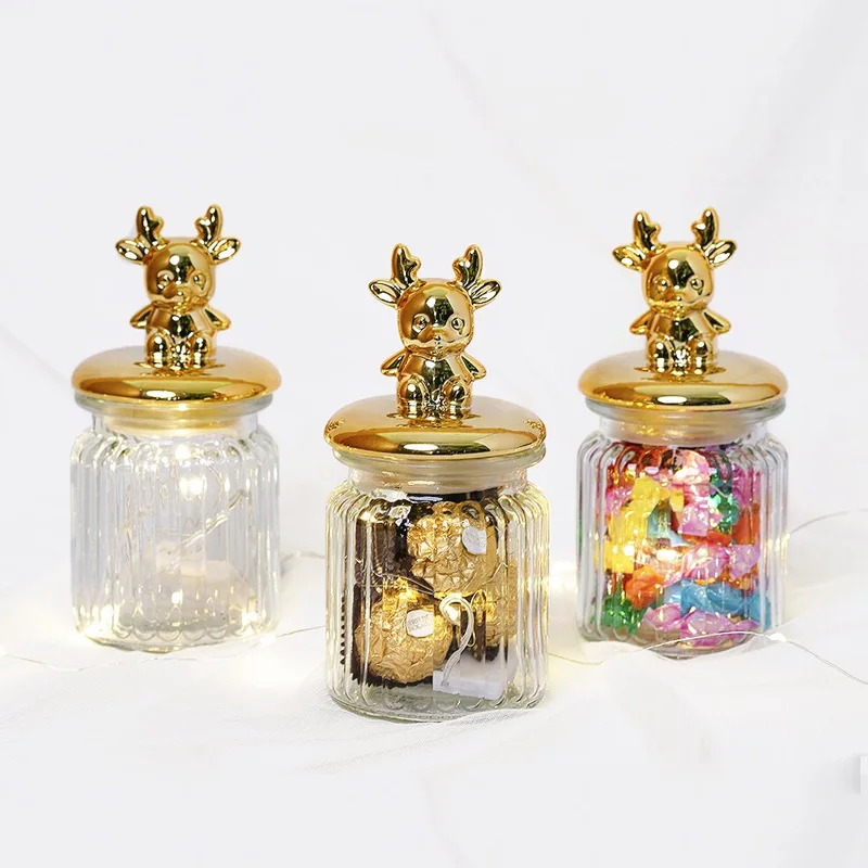 

Creative Glass Jars Exquisite Deer Sealed Multifunctional Honey Candy Storage Bottles Kitchen Desktop Decoration Food Container