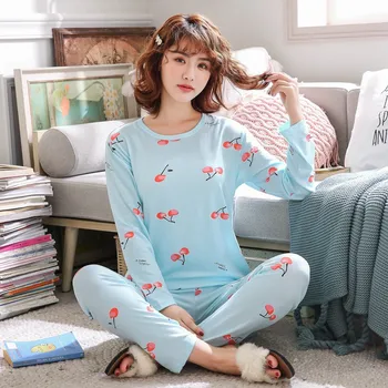 

Spring Autumn Pyjamas Women Carton Pattern Pajamas Set Thin Pijamas Mujer Sleepwear Wholesale New