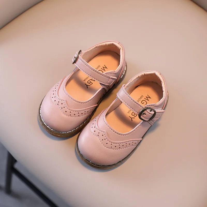 Spring Autumn Girls Shoes Fretwork Mary Janes Child Leather Platform Baby Princess Shoe Kids Dress White Black |