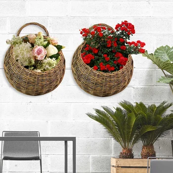 

Handmade Rattan Flower Basket Natural Wicker Flower Basket 31x38cm Hanging Vase Container Home Garden Wall Decoration