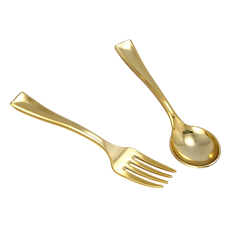 

ABUI-144Pcs Plastic Disposable Gold Spoons and 72Pcs Mini Gold Coffee Dessert Cake Forks Fit for Party Event