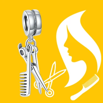 

925 sterling silver fashion Hairdressing Tools Scissors and Comb bead charm for women fit Pandora bracelet jewelry gift new