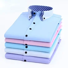 

Men's Casual Shirts Long Sleeve Tops Autumn White Shirt Business Double-Layer Collar Korean Fashion Shirt Men Retro Clothes Blue