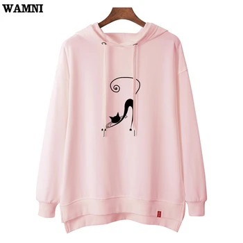 

WAMNI Harajuku Hoodies Woman High Street Front Short Back Long Hoodies Casual Back Cat Sweatshirt Pullovers 2019 Fashion