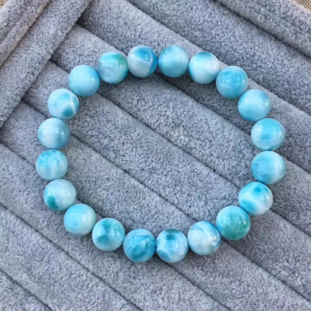 

Top Quality 10mm Natural Blue Larimar Bracelet Water Pattern Gemstone Stretch Water Pattern Round Bead Bracelet Women Men AAAAA