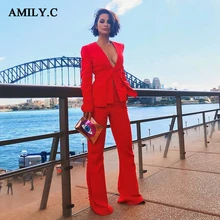 Amily. c Новая зимняя Женская куртка красная куртка с длинными рукавами и 2 предмета с глубоким v-образным вырезом на пуговицах вечерние женские куртки знаменитостей