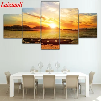 

5D Diy Diamond Painting Cross Stitch 5 Piece Sunset Lake boat Mosaic Diamond Embroidery Full Square Resin Rhinestones wall decor
