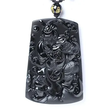 

LETSFUN Fine Jewelry Pure Natural Genuine Obsidian Dragon GuanGong GuanYu War God Pendant Necklace Free Shipping