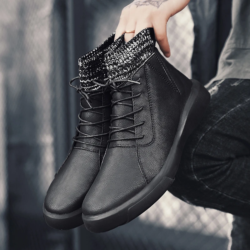 

2020 Men Warm Boots New Comfy Fur Male Ankle Shoes Outdoor Lace-Up Casual Motorcycle Botas Fashion Winter Snow Boots Men Calzado
