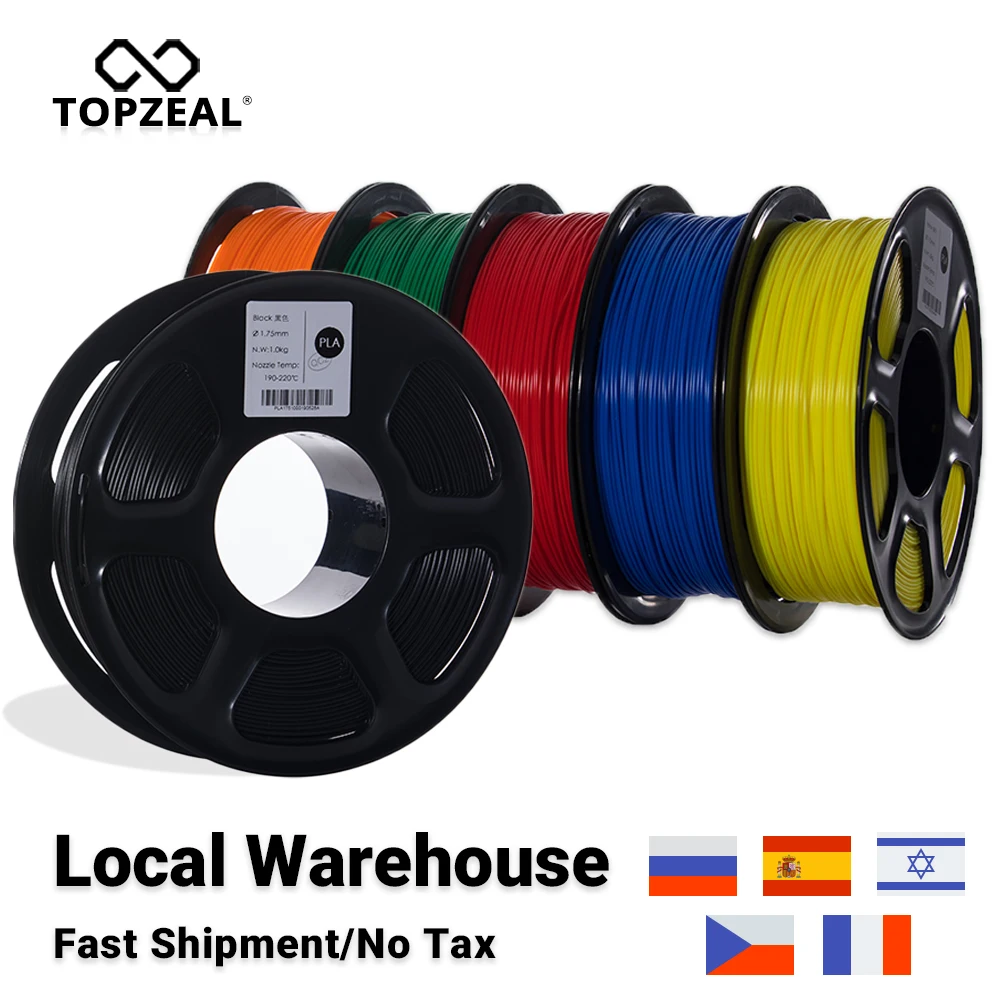 Topzeal alta qualidade pla/abs/petg/tpu/filamento da impressora 3d 1.75mm carretel e 10m * 10 cores amostra para materiais de impressão 3d
