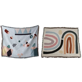 

2 Pcs Casual Blanket Carpet Decoration Tapestry Knitted Sofa Blanket, 130 X 160CM & 120 X 150cm