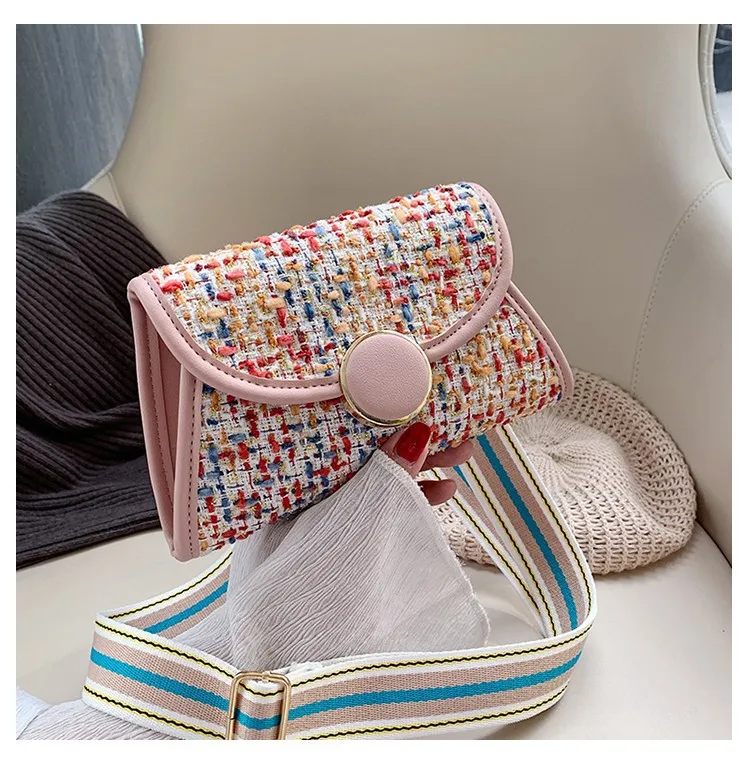 

2019 Summer New Style Online Celebrity Woolen Cloth Square Sling Bag Textured Bag Women's Western Style CHIC Chain Crossbody Bag