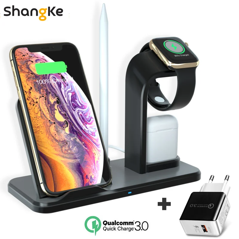 

New Fast Charging 3 In 1 Qi Wireless Charger for Apple watch 1 2 3 4 Airpods For iPhone XS Max XR X 8 Plus Samsung S9 S8 Note 9