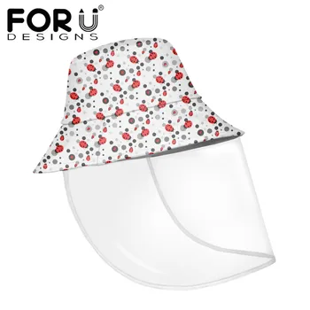 

FORUDESIGNS Hot Sales Red Lady Beetle Pattern Printed Women Bucket Hats with Anti-Dust Removable Masks Sunscreen Fisherman Caps