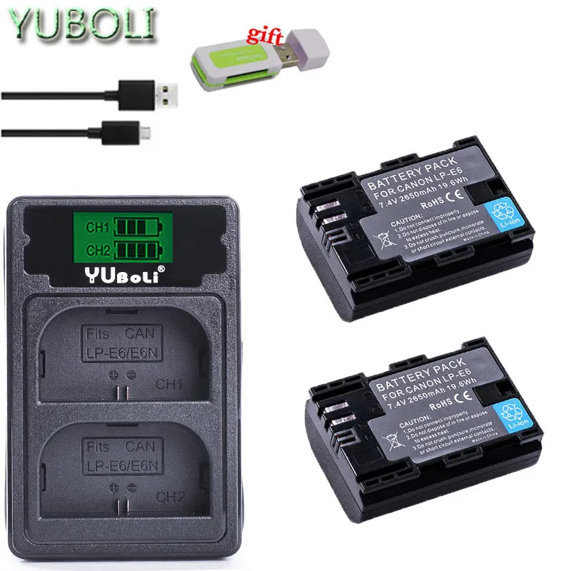 charger and 2battery Декодированный lpe6 bateria lp e6 E6N LP-E6N LP-E6 батарея+ двойное зарядное устройство для Canon 5D Mark II Mark III 6D 7D 60D 60Da 70D 80D DSLR - Цвет: charger and 2battery