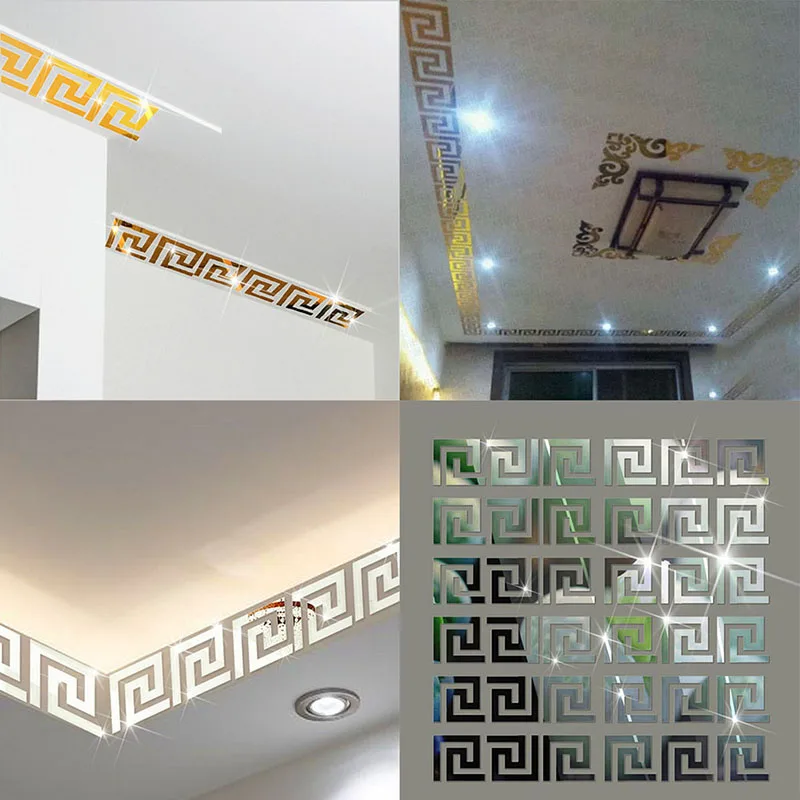 3D Acrylic Mirror Wall Stickers Geometric Greek Key Pattern DIY Art Decor Applique 10 Pieces | Дом и сад
