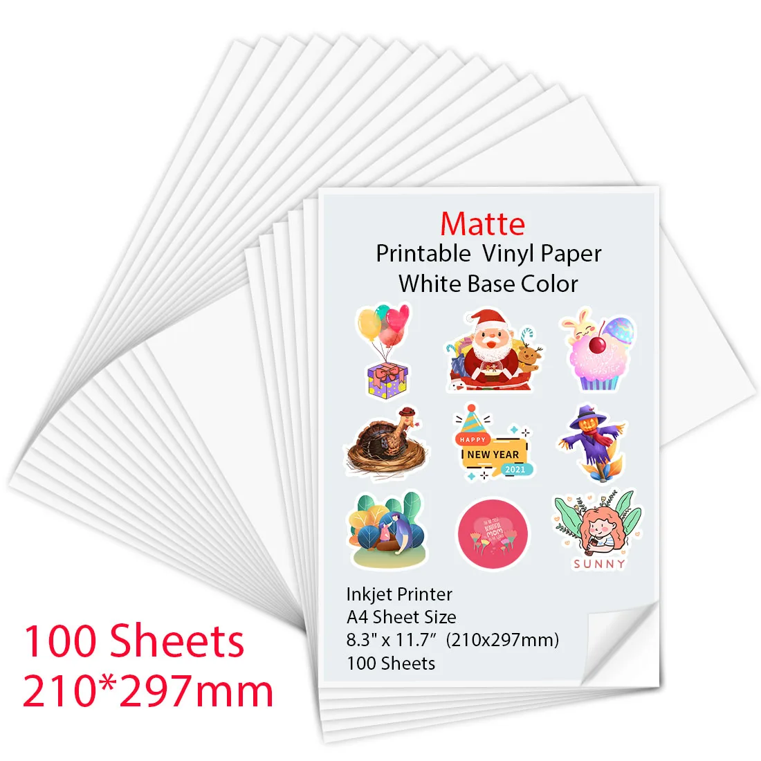 Hojas A4 para impresora de inyección de tinta, pegatina de vinilo imprimible mate autoadhesiva, papel de copia artesanal, Papel de impresora de inyección de tinta, 100 hojas